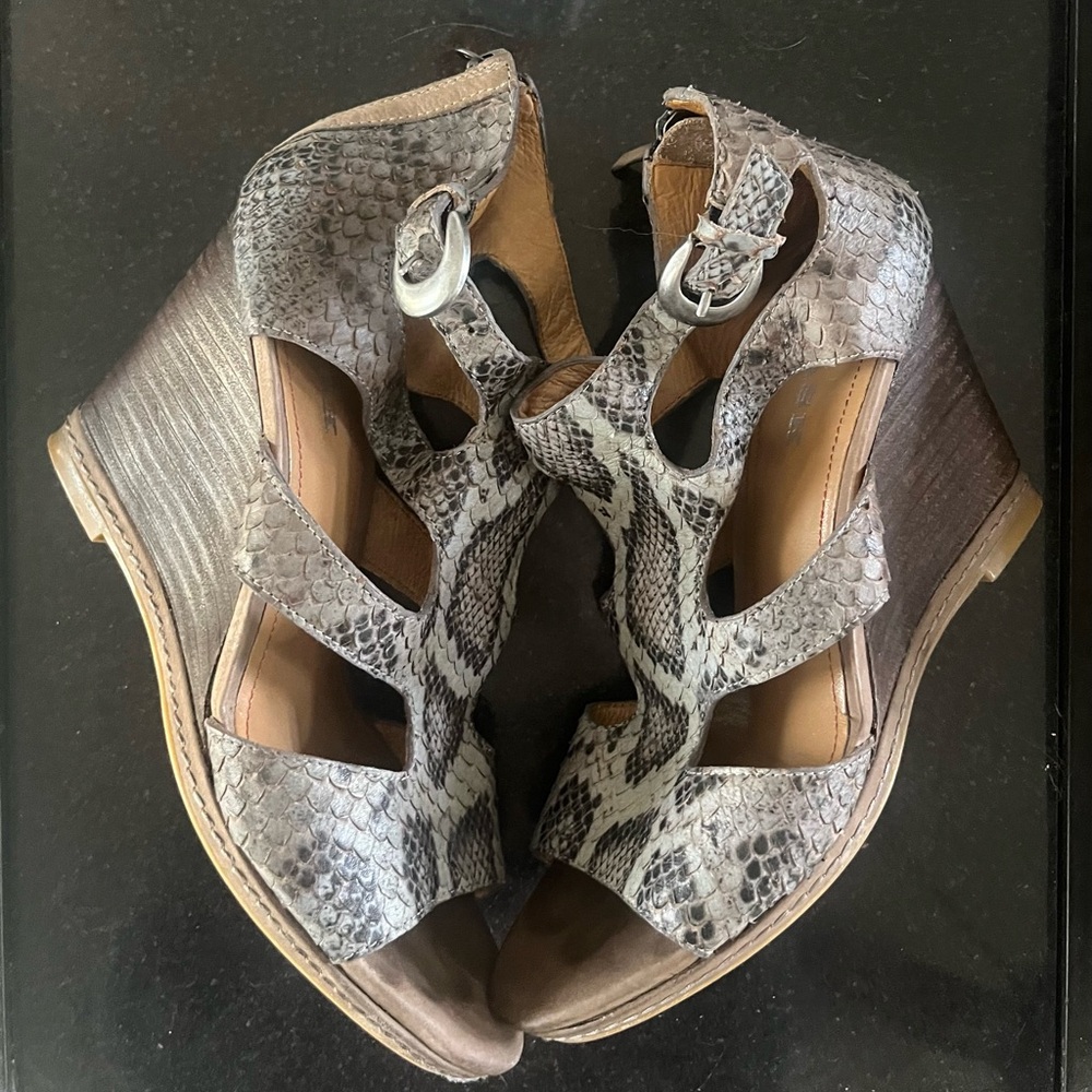 Trask Hara Snakeskin Wedge Sandals
